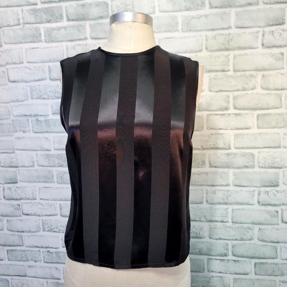 Vintage 90s St Michael by Marks and Spencer‎ Black Satin Vertical Striped Tank